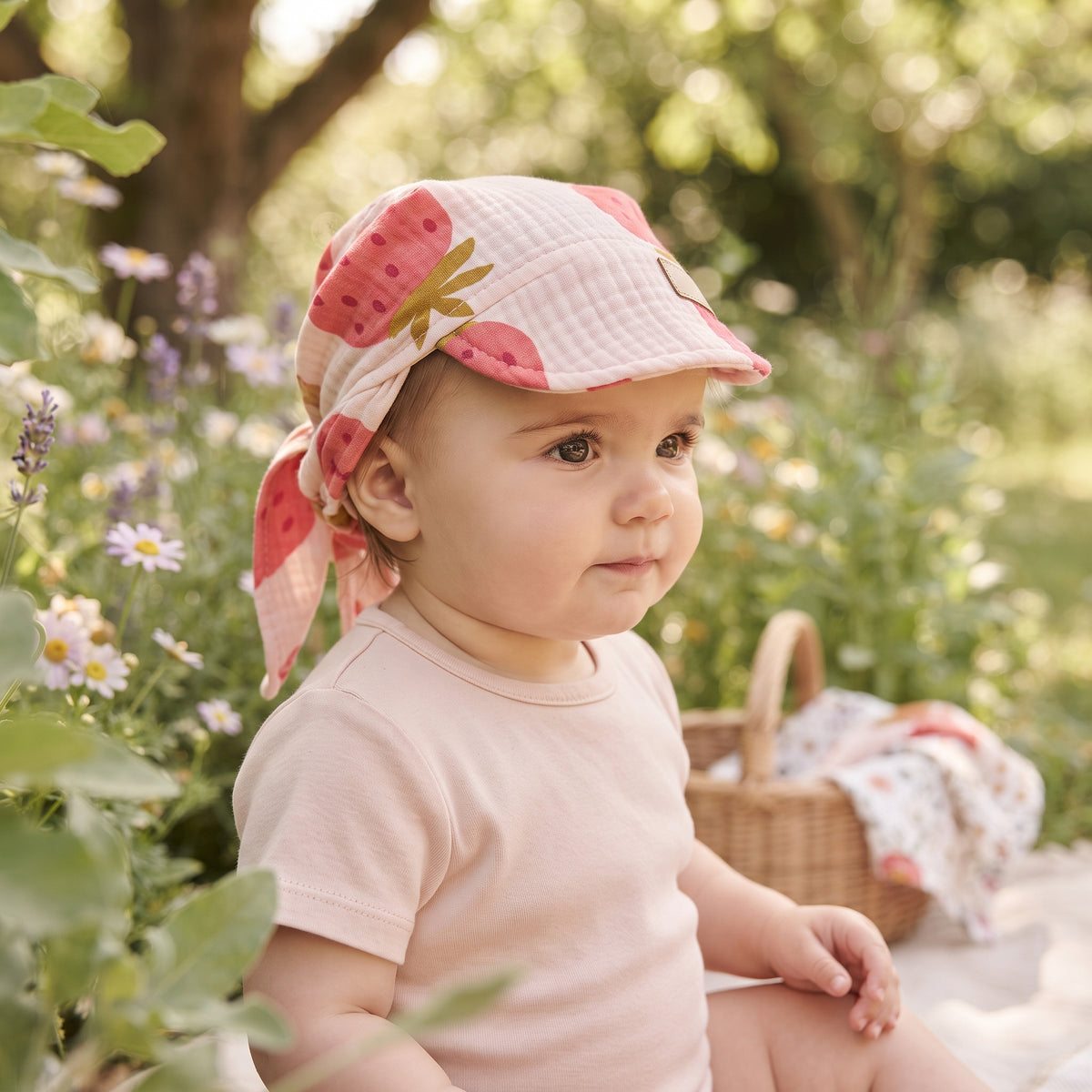 Monkey Mum® muslin scarf with visor - Strawberry
