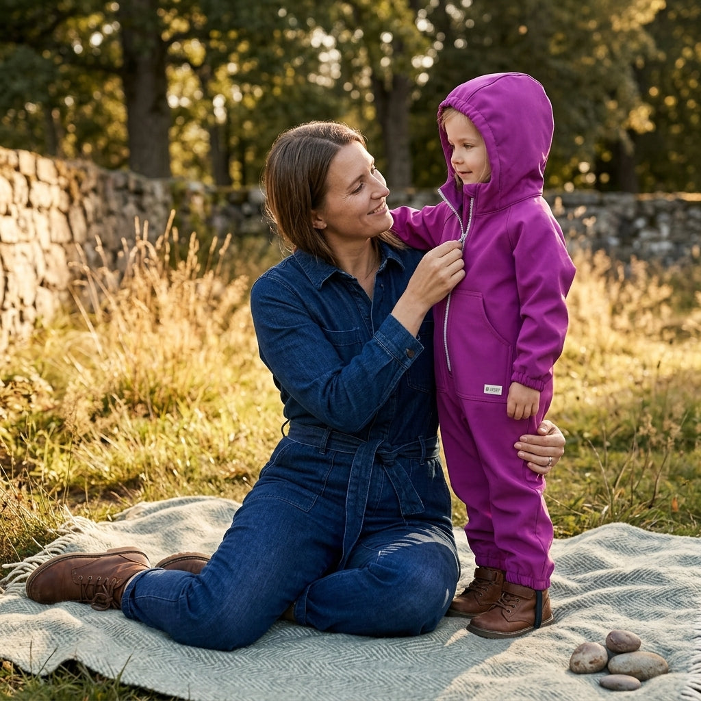 Monkey Mum® Softshell jumpsuit with membrane – Juicy Raspberry - size 98/104, 110/116