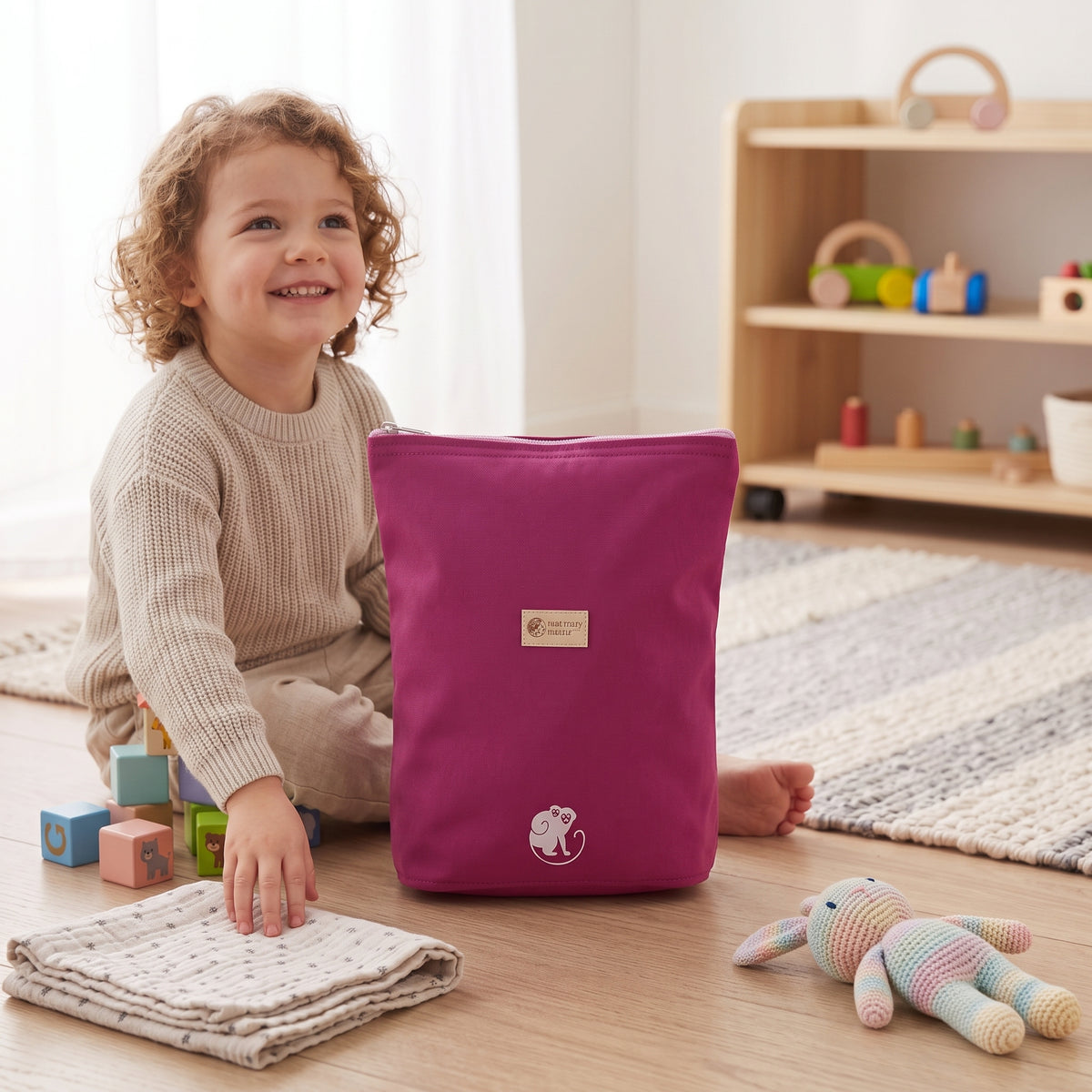 Gyerek softshell hátizsák Monkey Mum® - Lédús málna