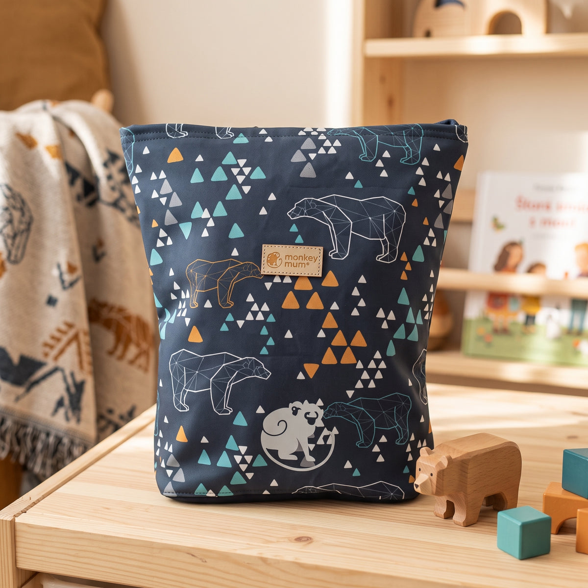 Gyerek softshell hátizsák Monkey Mum® - Origami medve - Sötétkék