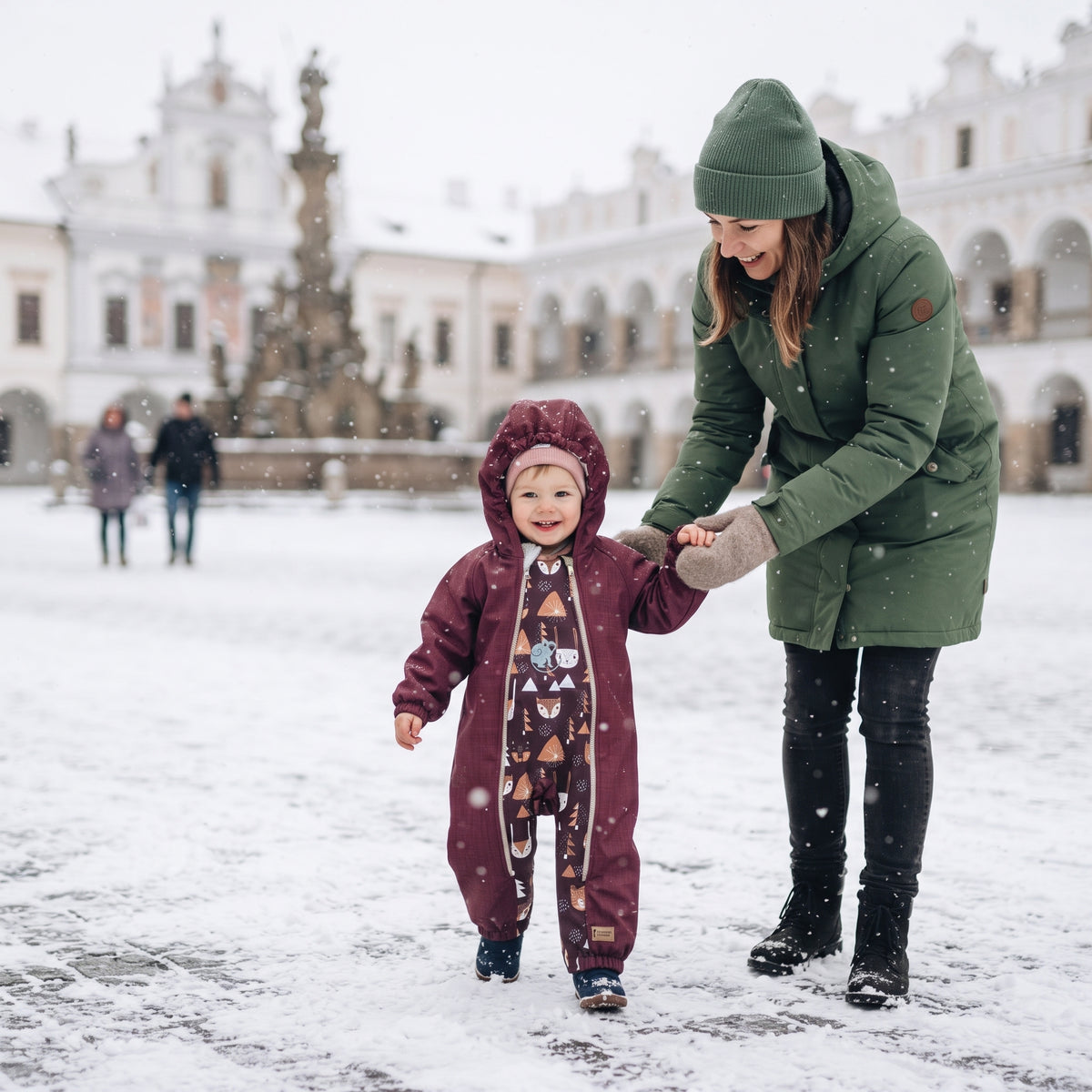 Monkey Mum® Children's winter softshell snowsuit with sherpa fleece - Little Red Riding Hood in burgundy in the forest - size 62/68, 74/80