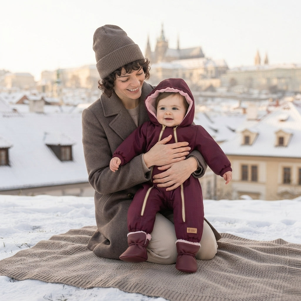 Monkey Mum® Children's winter softshell snowsuit with fleece lining - Burgundy Little Red Riding Hood - size 62/68, 74/80