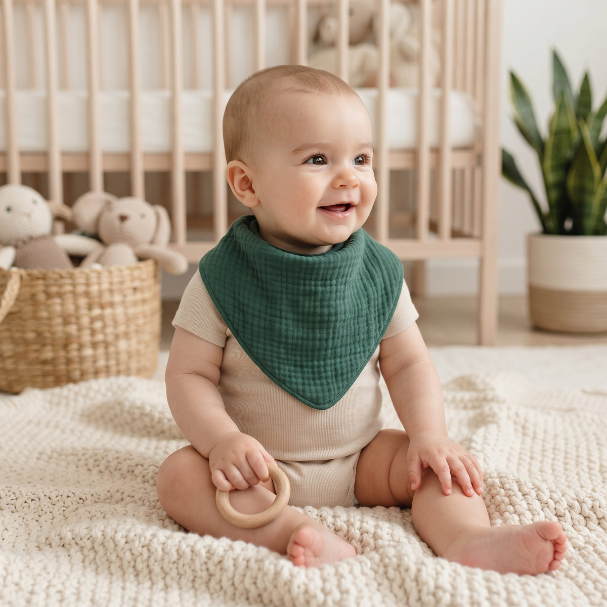 Monkey Mum® Muslin Bib - Dark Green