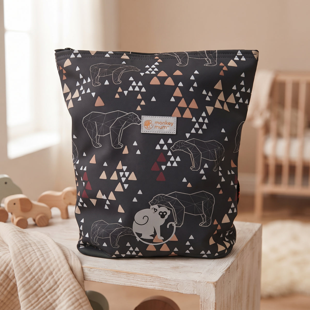 Gyerek softshell hátizsák Monkey Mum® - Origami medve - Sötétzöld