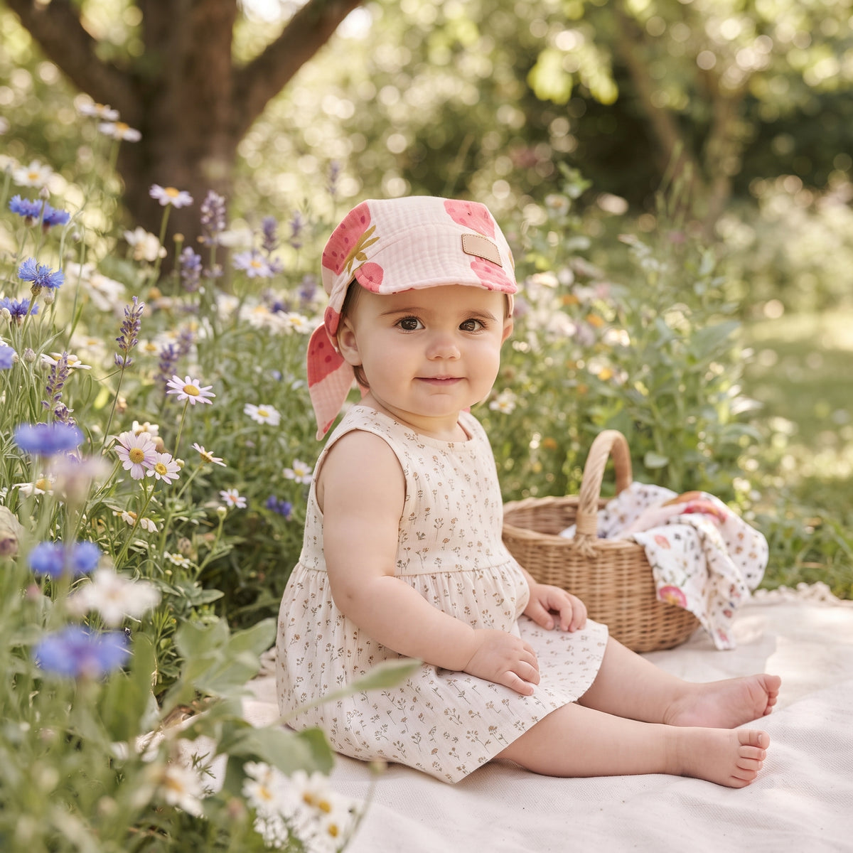 Monkey Mum® muslin scarf with visor - Strawberry