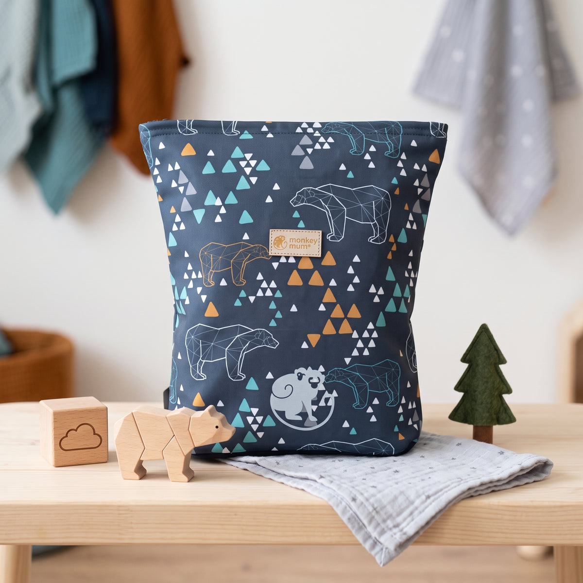 Gyerek softshell hátizsák Monkey Mum® - Origami medve - Sötétkék