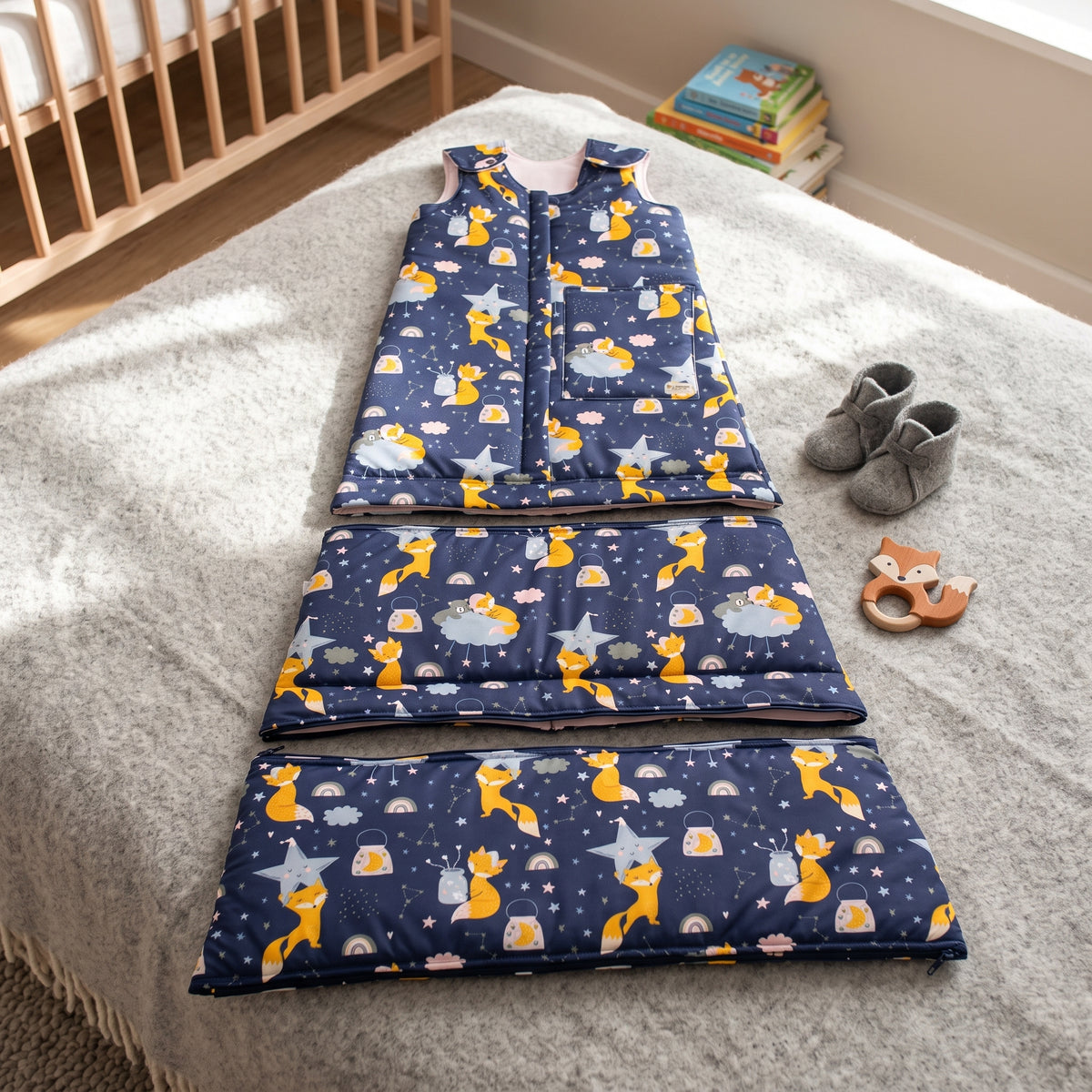 Monkey Mum® téli, együtt növő hálózsák 0 - 4 év - szett - Álmodozás a rókával