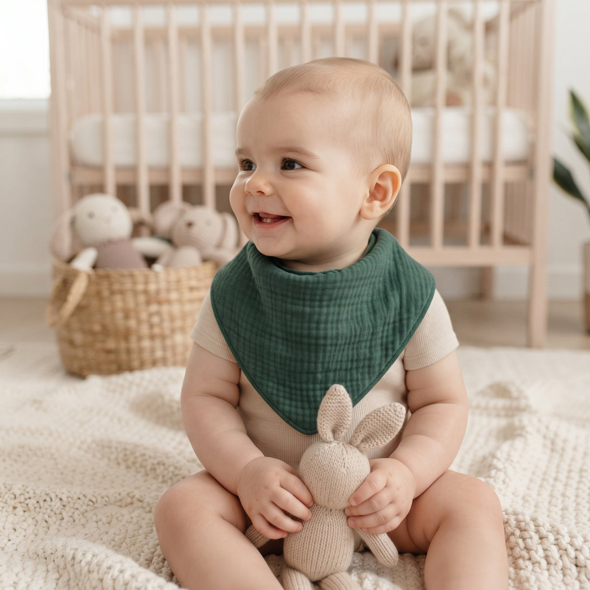 Monkey Mum® Muslin Bib - Dark Green