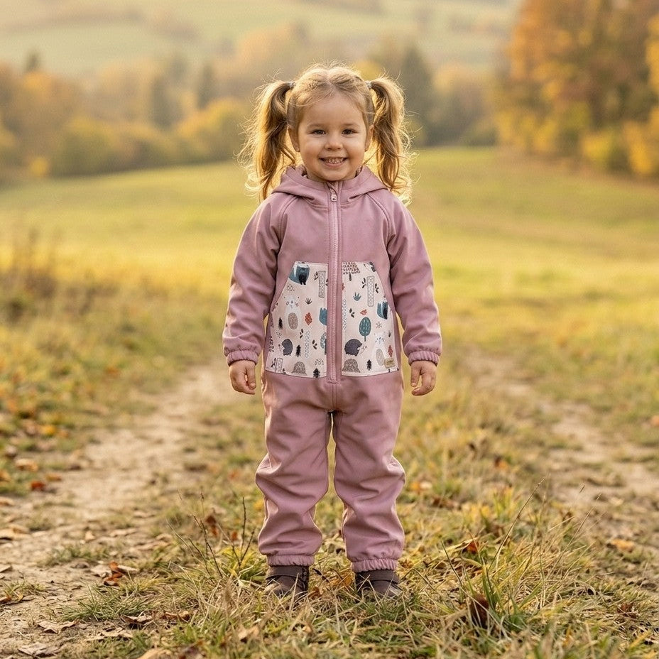 Monkey Mum® Softshell jumpsuit with membrane – Sugar Animals - size 98/104, 110/116