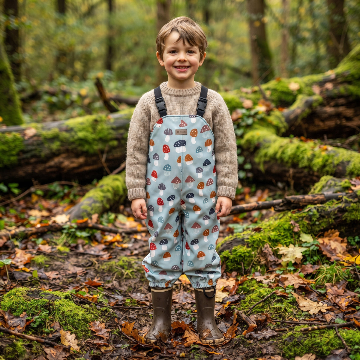 Monkey Mum® Softshell bib pants with membrane - Colorful Fly Agarics