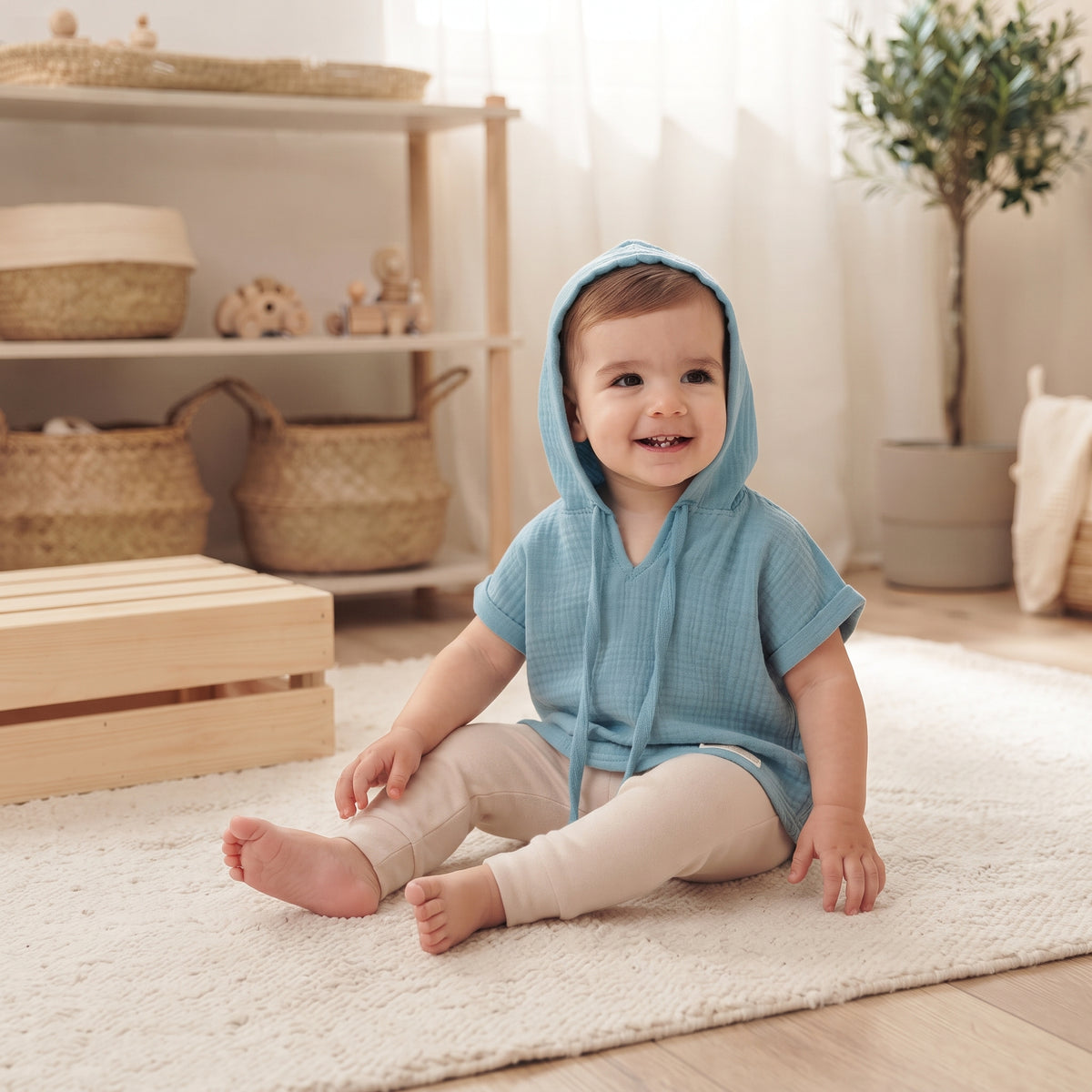 Monkey Mum® muslin hooded T-shirt - Mint
