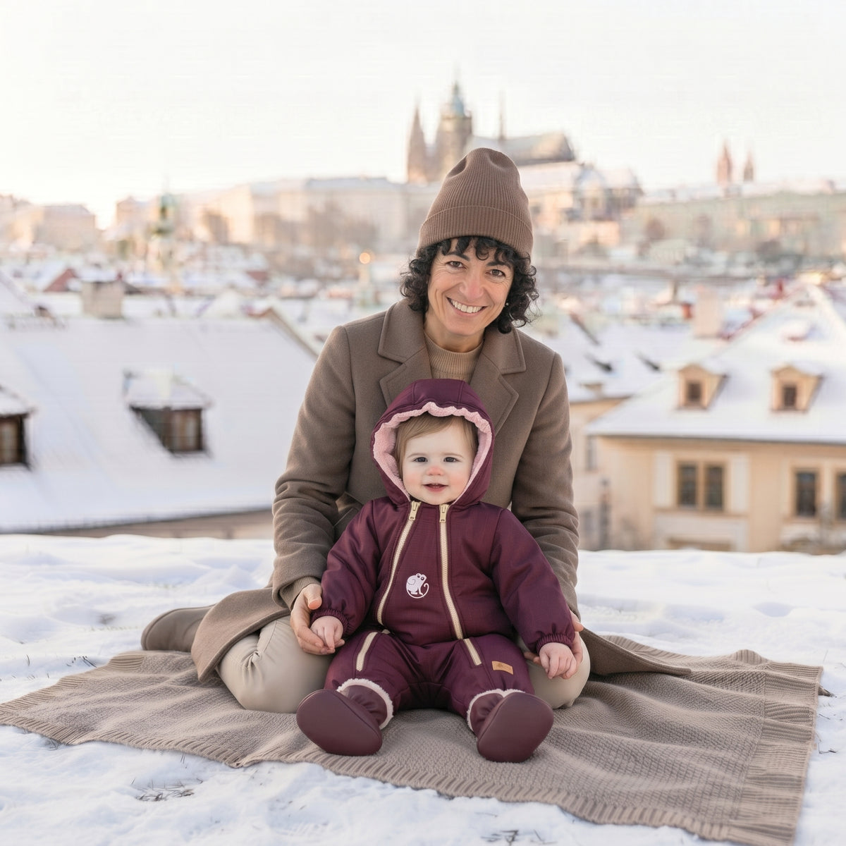 Monkey Mum® Children's winter softshell snowsuit with fleece lining - Burgundy Little Red Riding Hood - size 62/68, 74/80