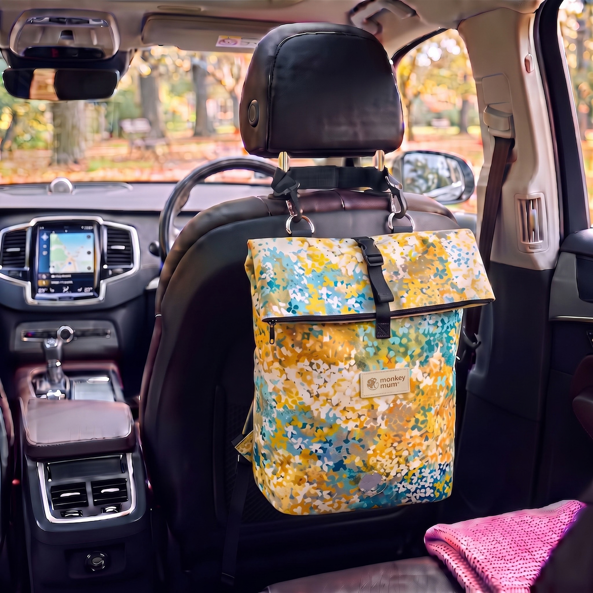 Monkey Mum® Twillryggsäck för barnvagn – Blommande äng