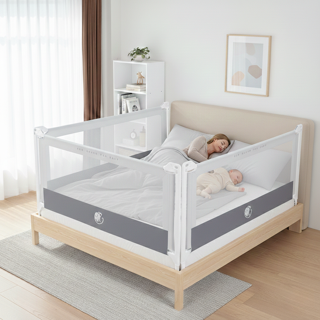 Zaštitna ograda za krevet Monkey Mum® Popular - svijetlosiva - otvorena