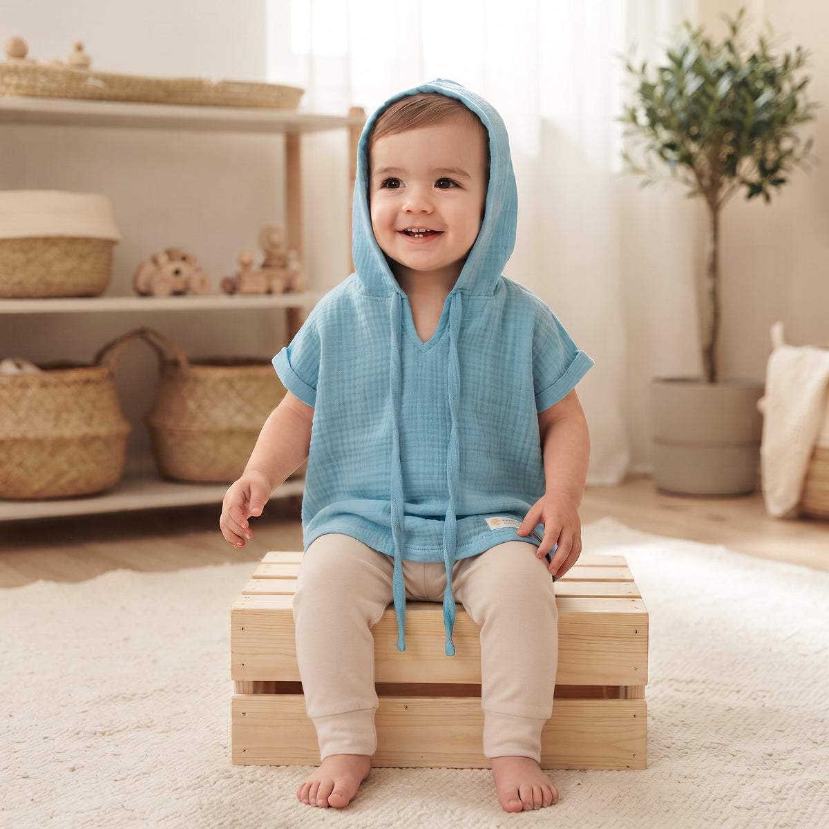 Monkey Mum® muslin hooded T-shirt - Mint