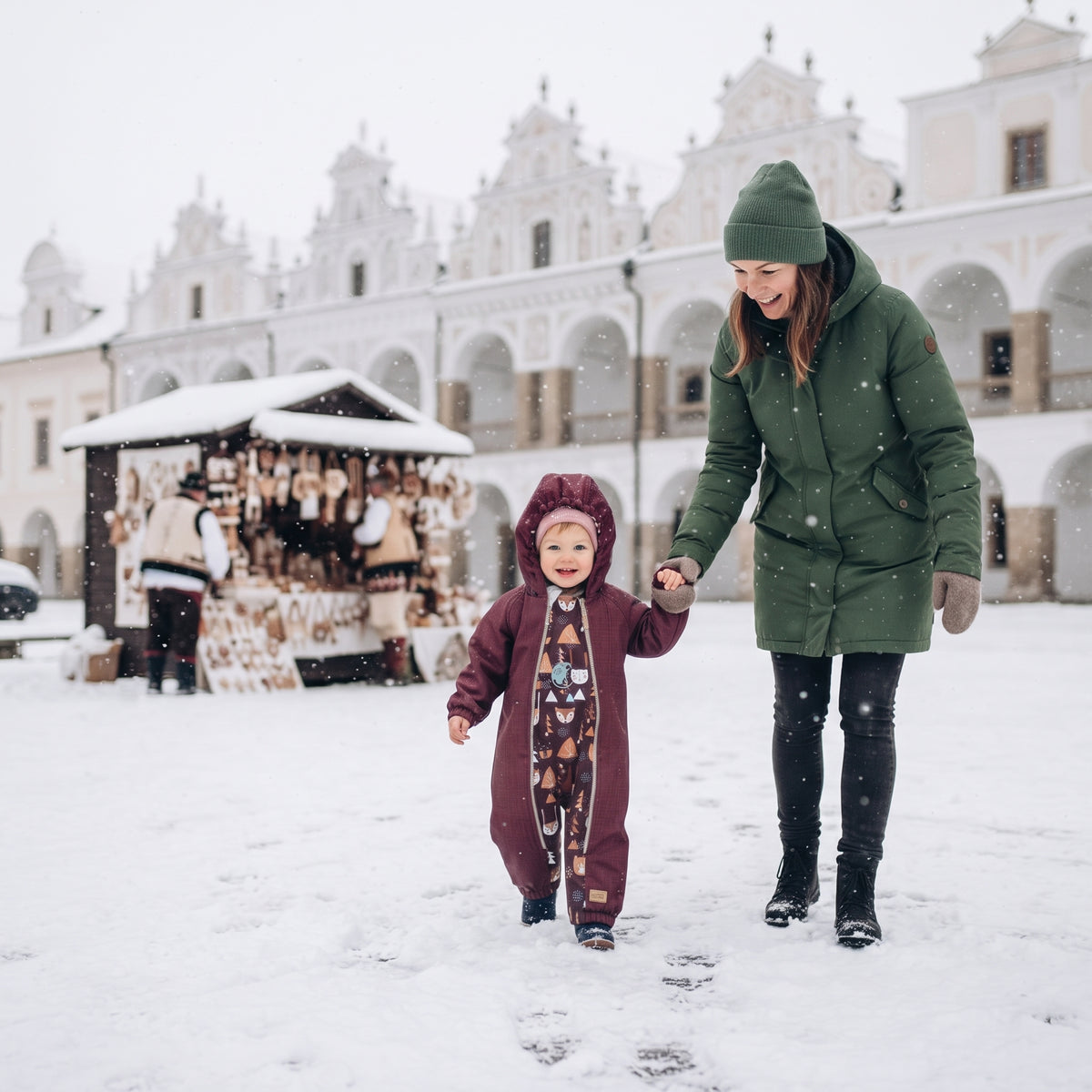 Monkey Mum® Children's winter softshell snowsuit with sherpa fleece - Little Red Riding Hood in burgundy in the forest - size 62/68, 74/80