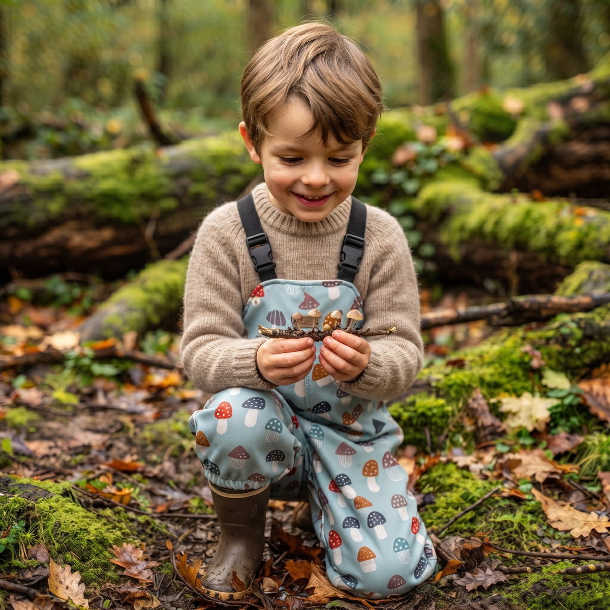 Monkey Mum® Softshell bib pants with membrane - Colorful Fly Agarics