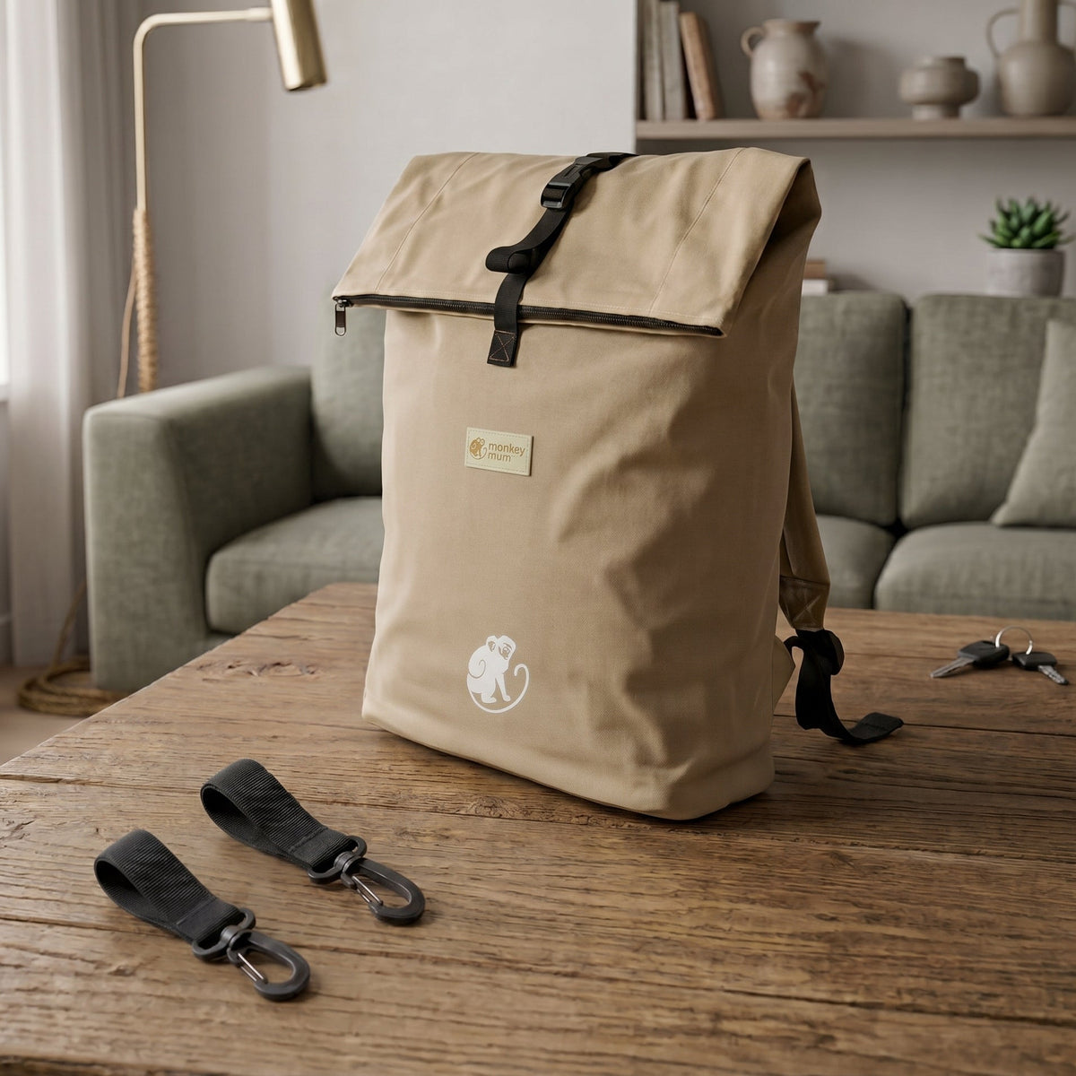 Monkey Mum® Twill Backpack for Stroller – Desert Sand