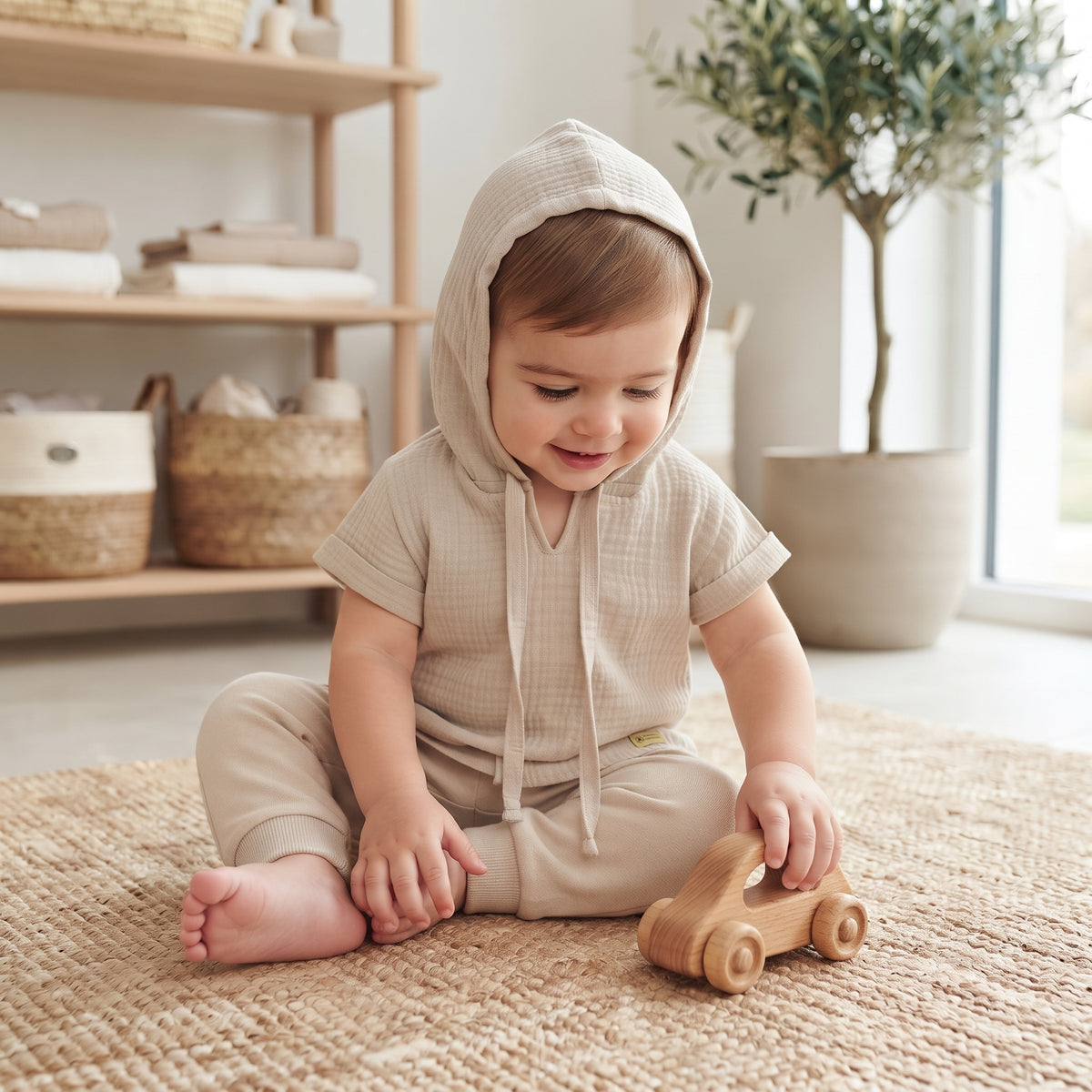 Monkey Mum® muslin hooded T-shirt - Beige
