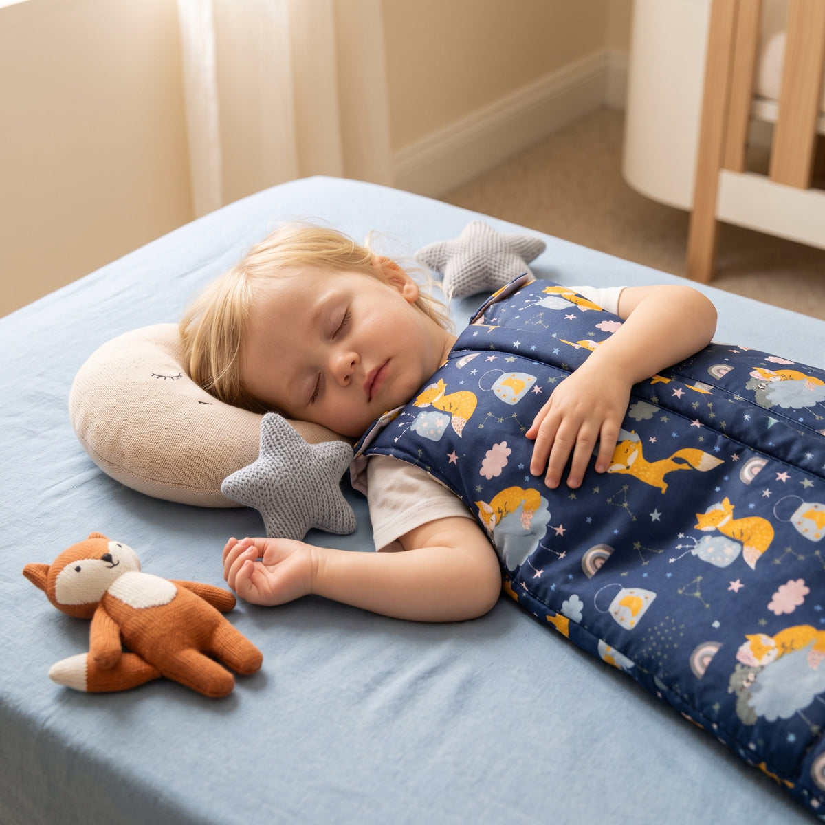 Monkey Mum® téli, együtt növő hálózsák 0 - 4 év - szett - Álmodozás a rókával