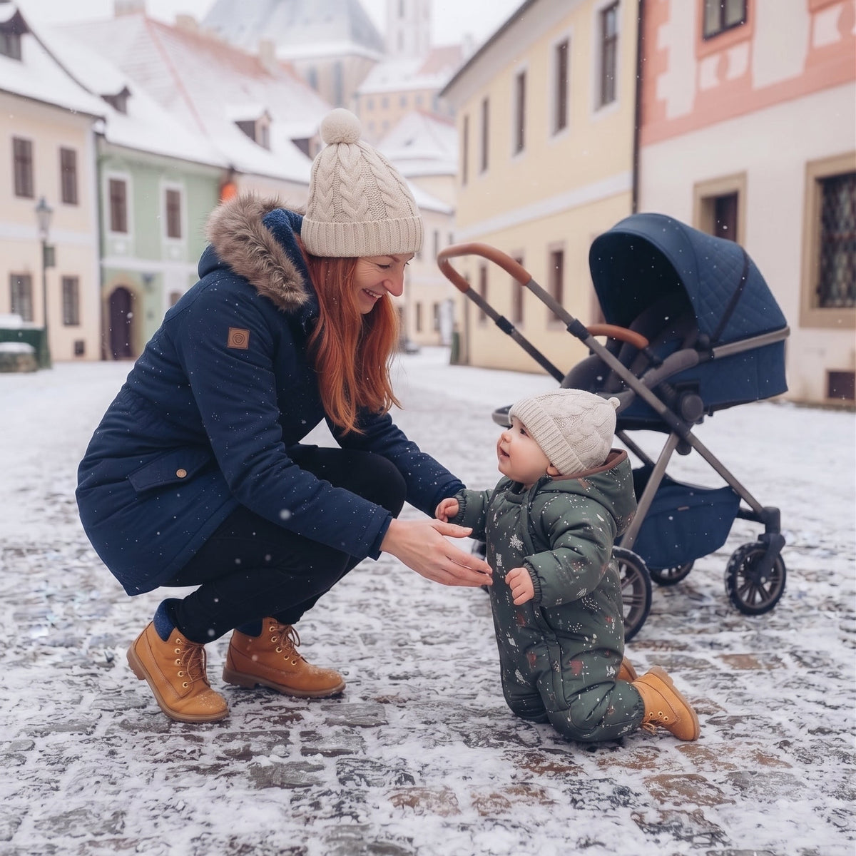 Monkey Mum® Children's winter softshell snowsuit with sherpa fleece - Khaki little hunter with a bear - size 62/68, 74/80