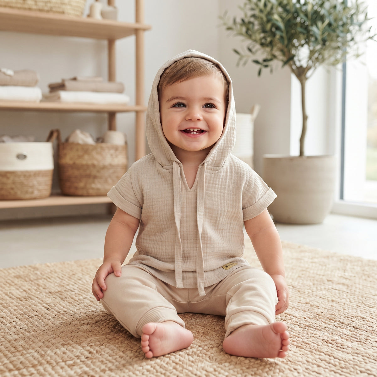 Monkey Mum® muslin hooded T-shirt - Beige