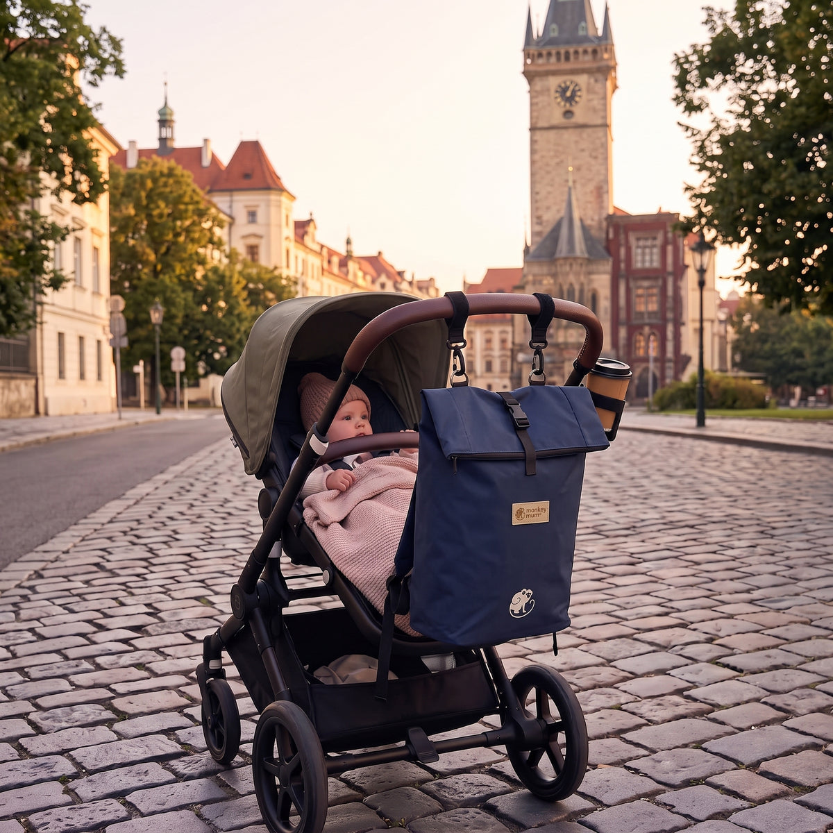 Monkey Mum® Integrerad twill-ryggsäck till bärsele Carrie - Marinblått