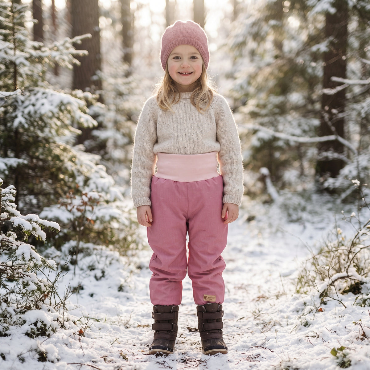 Children's growing winter softshell pants with fleece lining Monkey Mum® - Pink Little Sheep