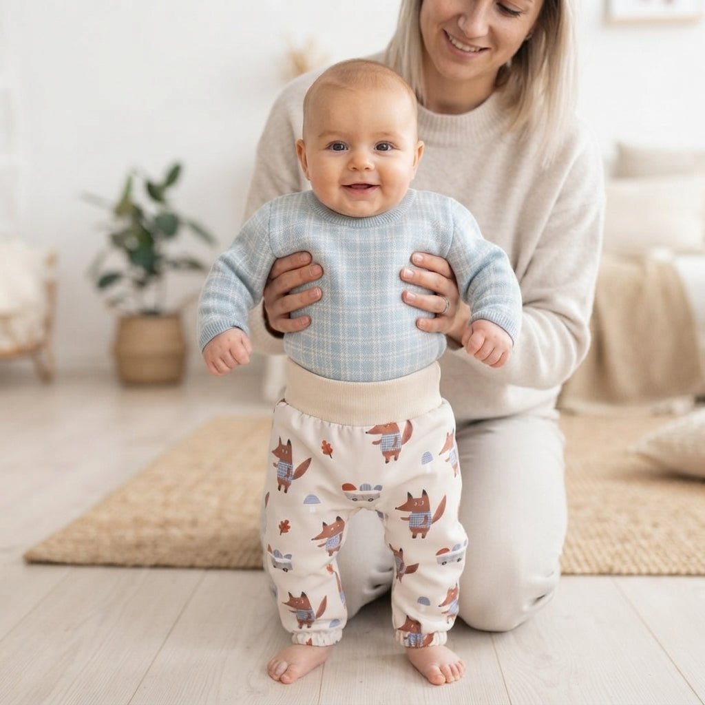 Children's softshell pants with membrane Monkey Mum® - Foxes on Mushrooms