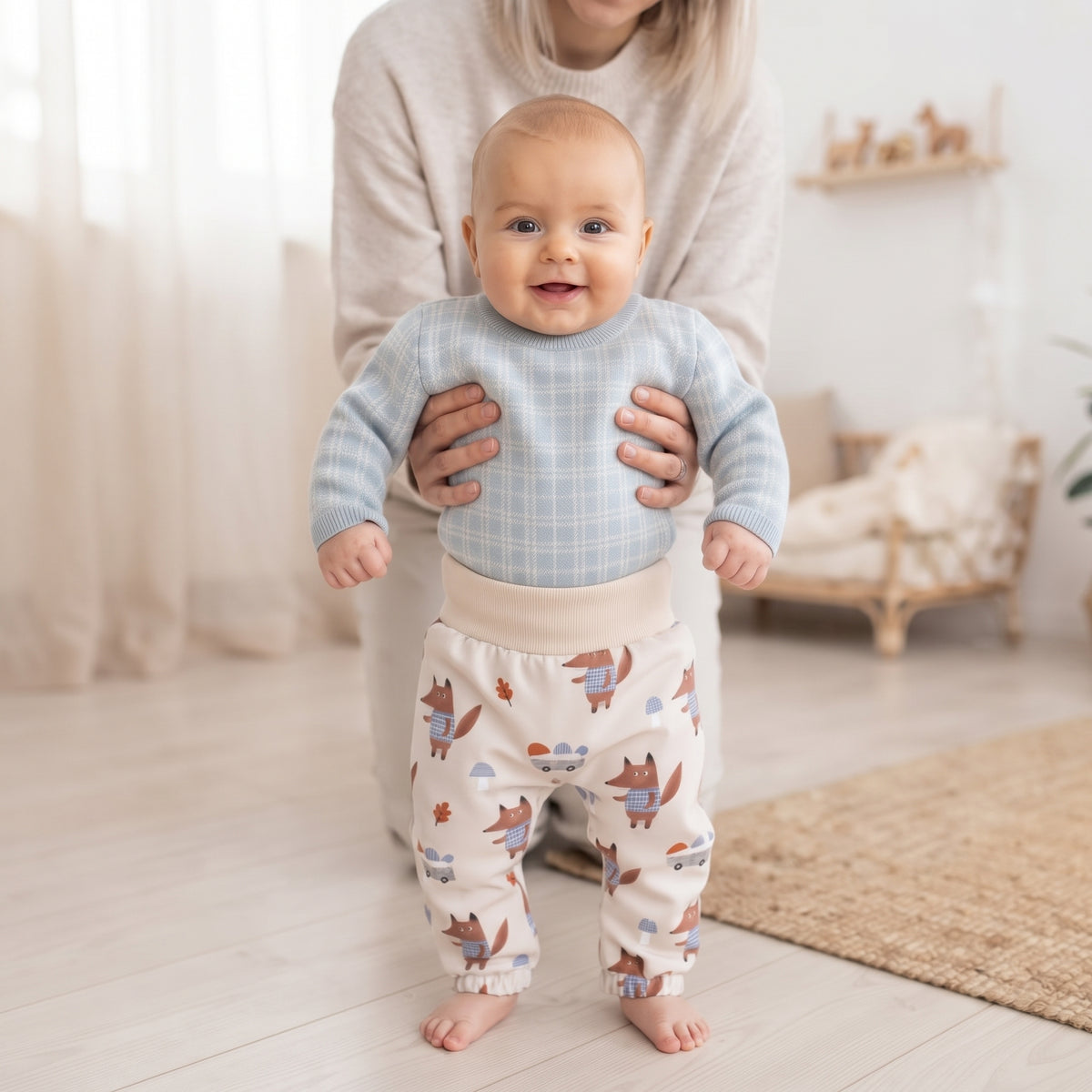 Children's softshell pants with membrane Monkey Mum® - Foxes on Mushrooms