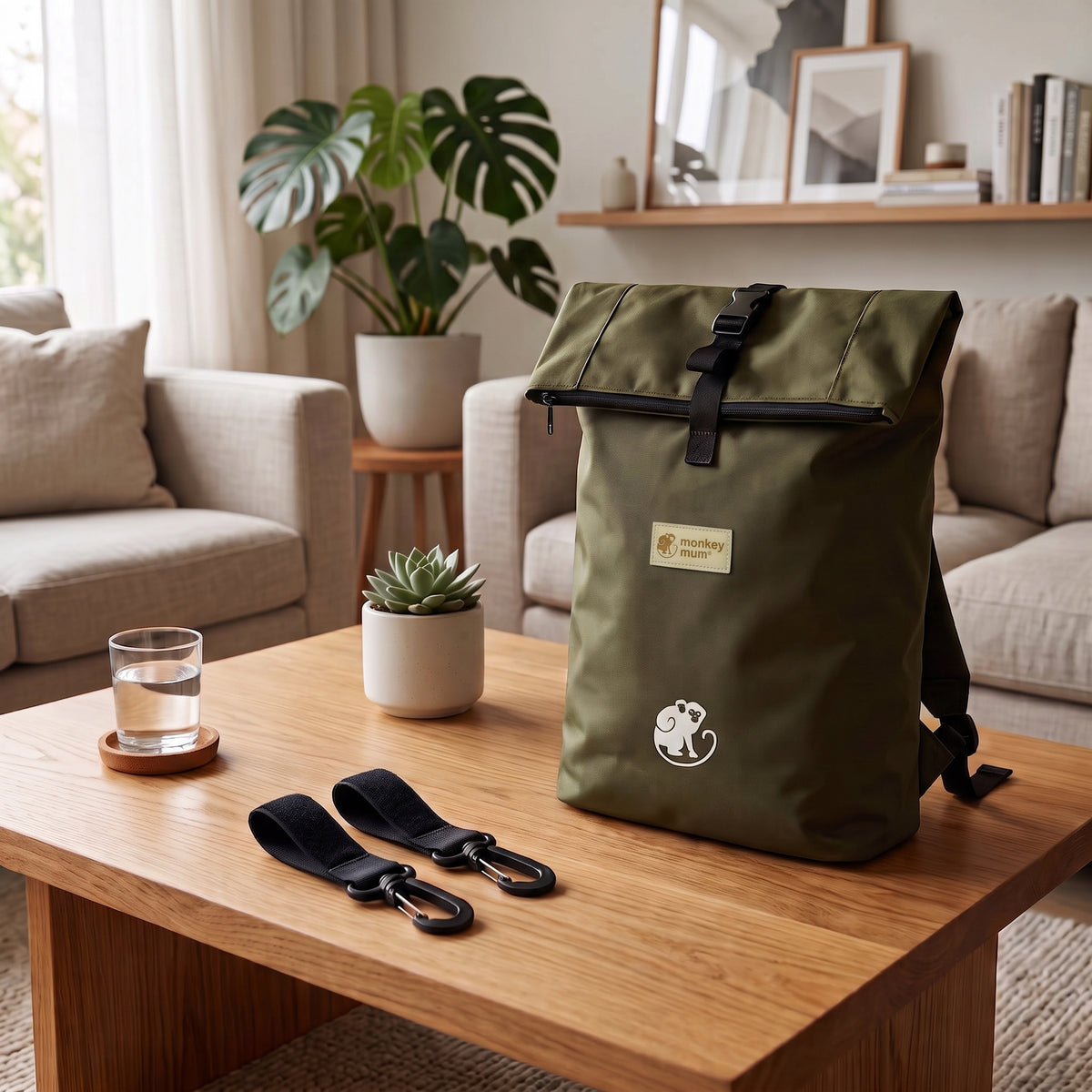 Monkey Mum® Twillryggsäck för barnvagn – Skogens färger**