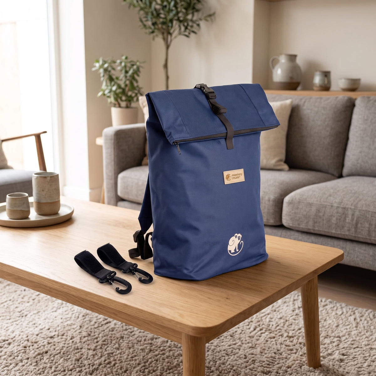 Monkey Mum® Integrerad twill-ryggsäck till bärsele Carrie - Marinblått