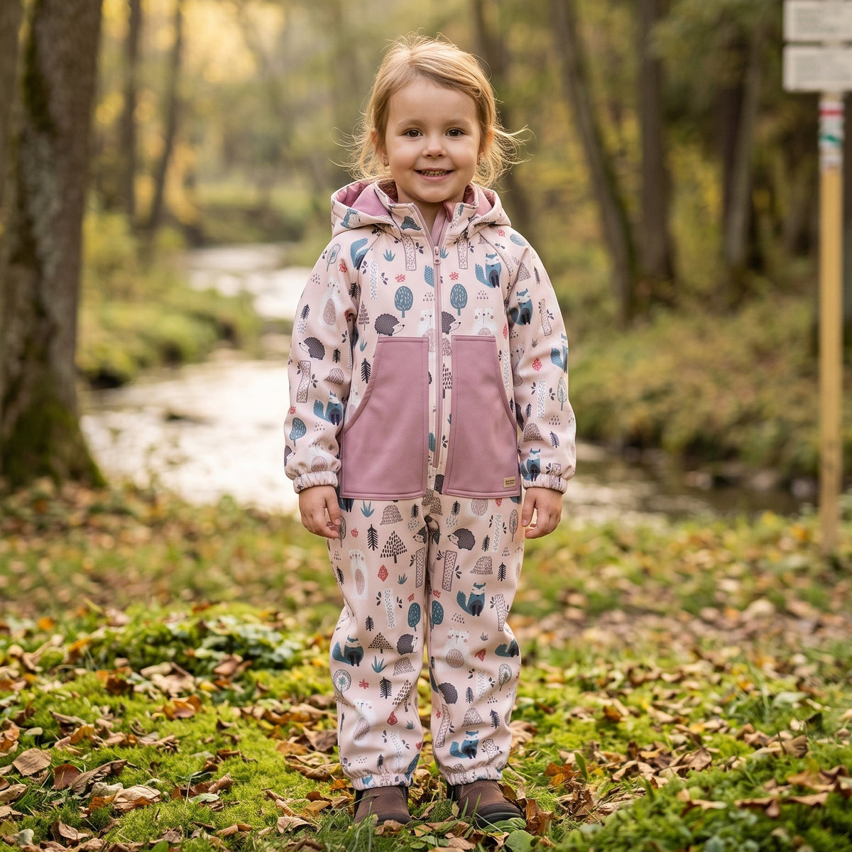 Monkey Mum® Softshell jumpsuit with membrane – Daytime Animals - size 98/104, 110/116