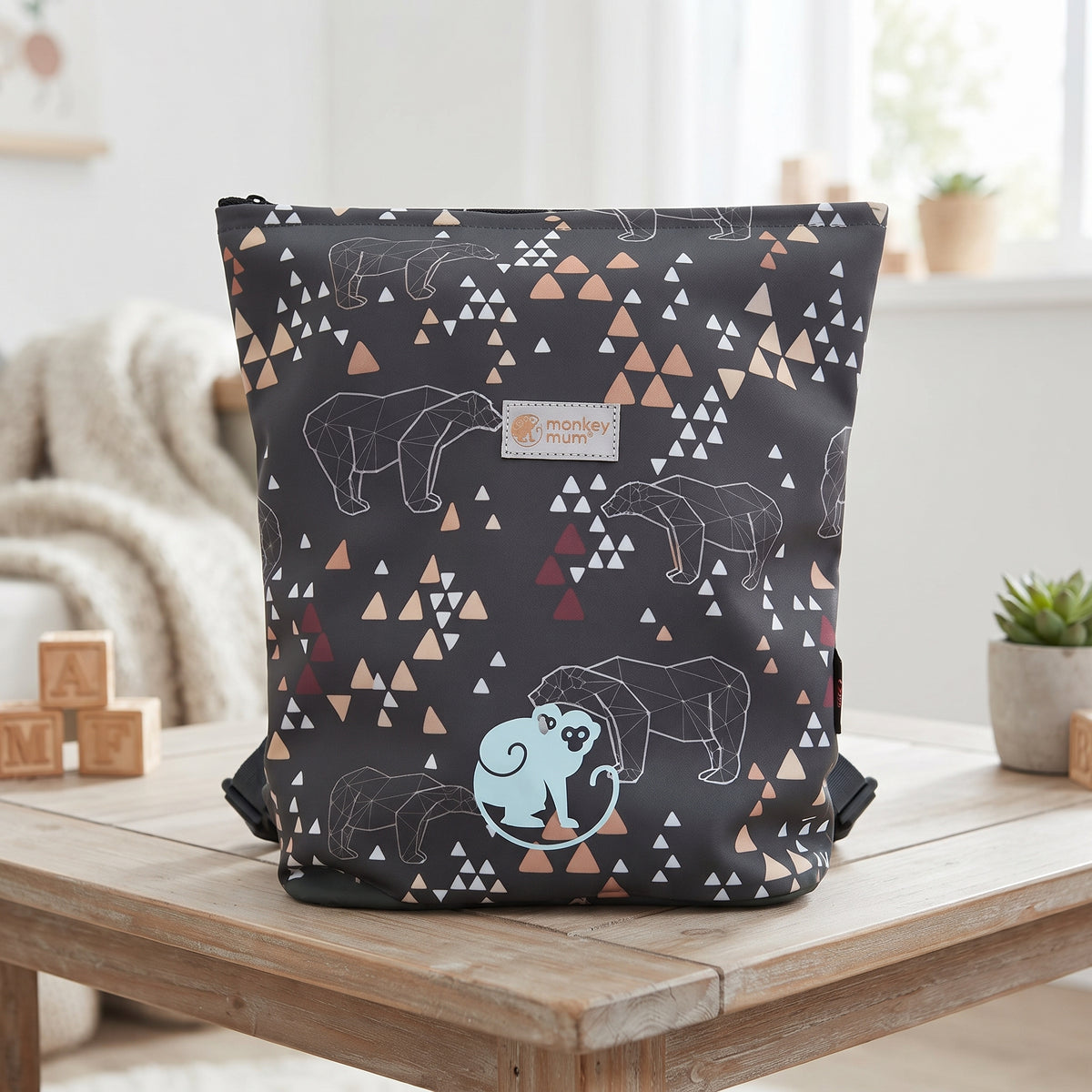 Gyerek softshell hátizsák Monkey Mum® - Origami medve - Sötétzöld