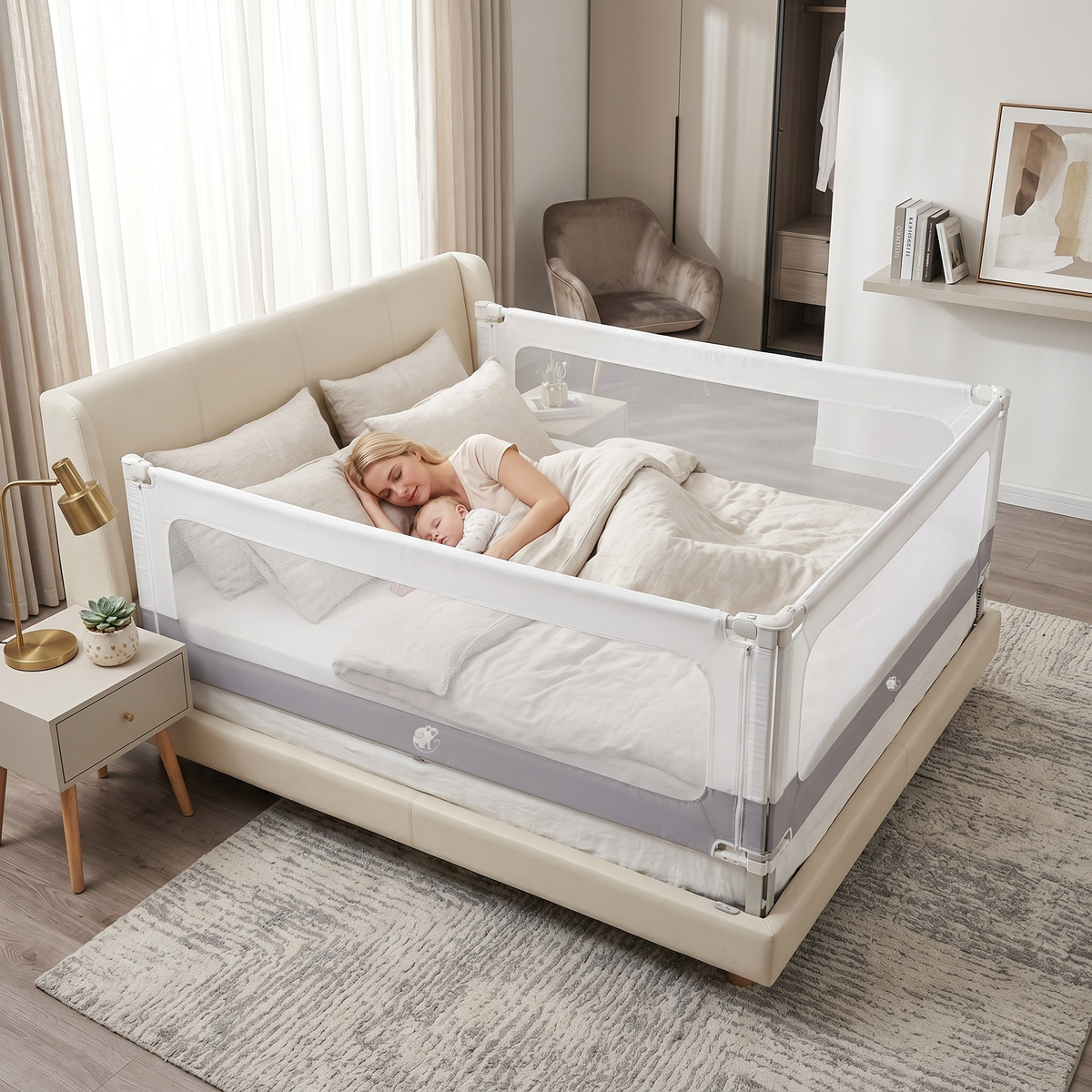 Zaštitna ograda za krevet i ogradica Monkey Mum® 2u1 Smart - otvorena