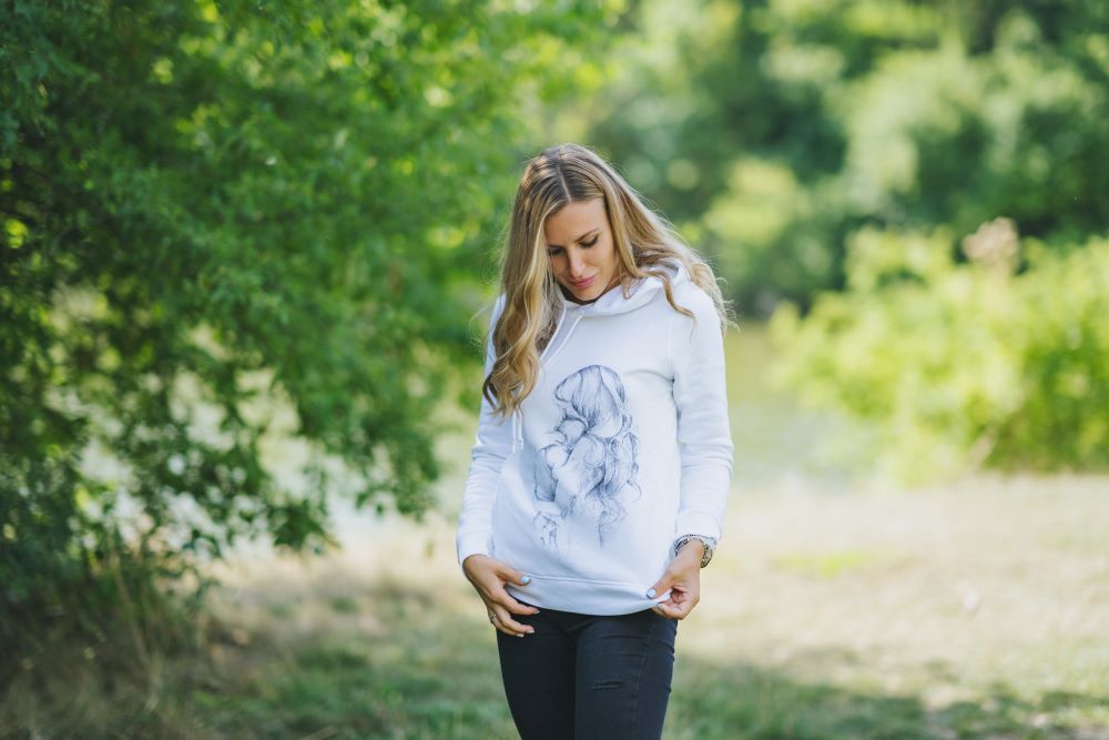 Dukserica za dojenje Monkey Mum® bijela - ljubeća mama