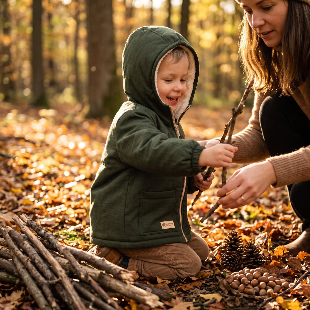 Barns vintersoftshelljacka med teddyfoder Monkey Mum® - Khaki liten jägare