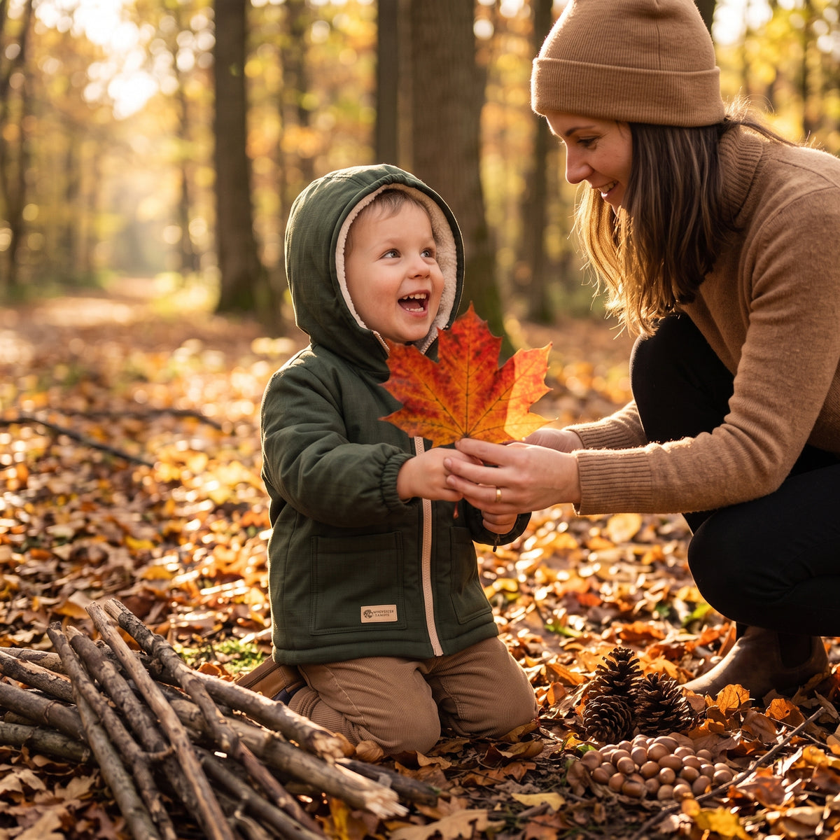 Barns vintersoftshelljacka med teddyfoder Monkey Mum® - Khaki liten jägare
