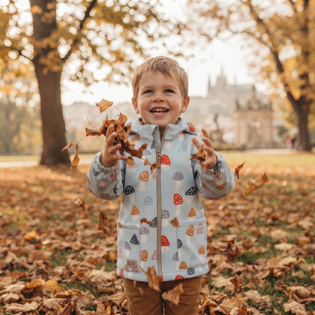 Children's Softshell Jacket with Membrane Monkey Mum® - Colorful Fly Agarics