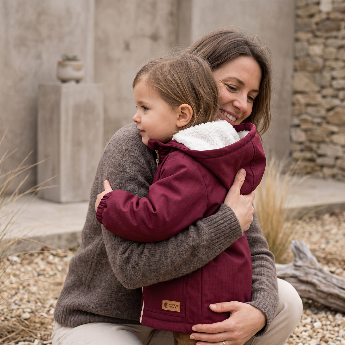 Children's Winter Softshell Jacket with Fleece Monkey Mum® - Burgundy Little Red Riding Hood