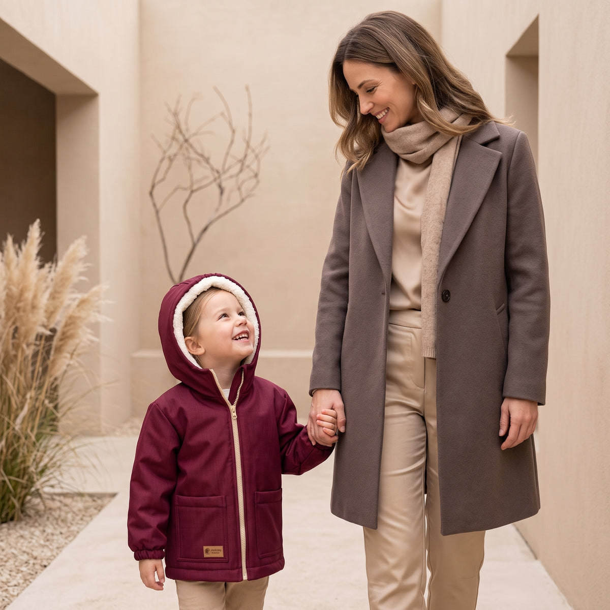 Children's Winter Softshell Jacket with Fleece Monkey Mum® - Burgundy Little Red Riding Hood